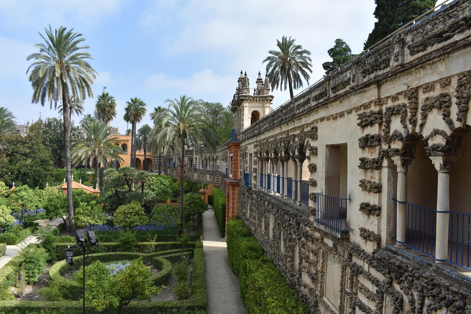 Historic plaza and hotel-lined streets in Seville
