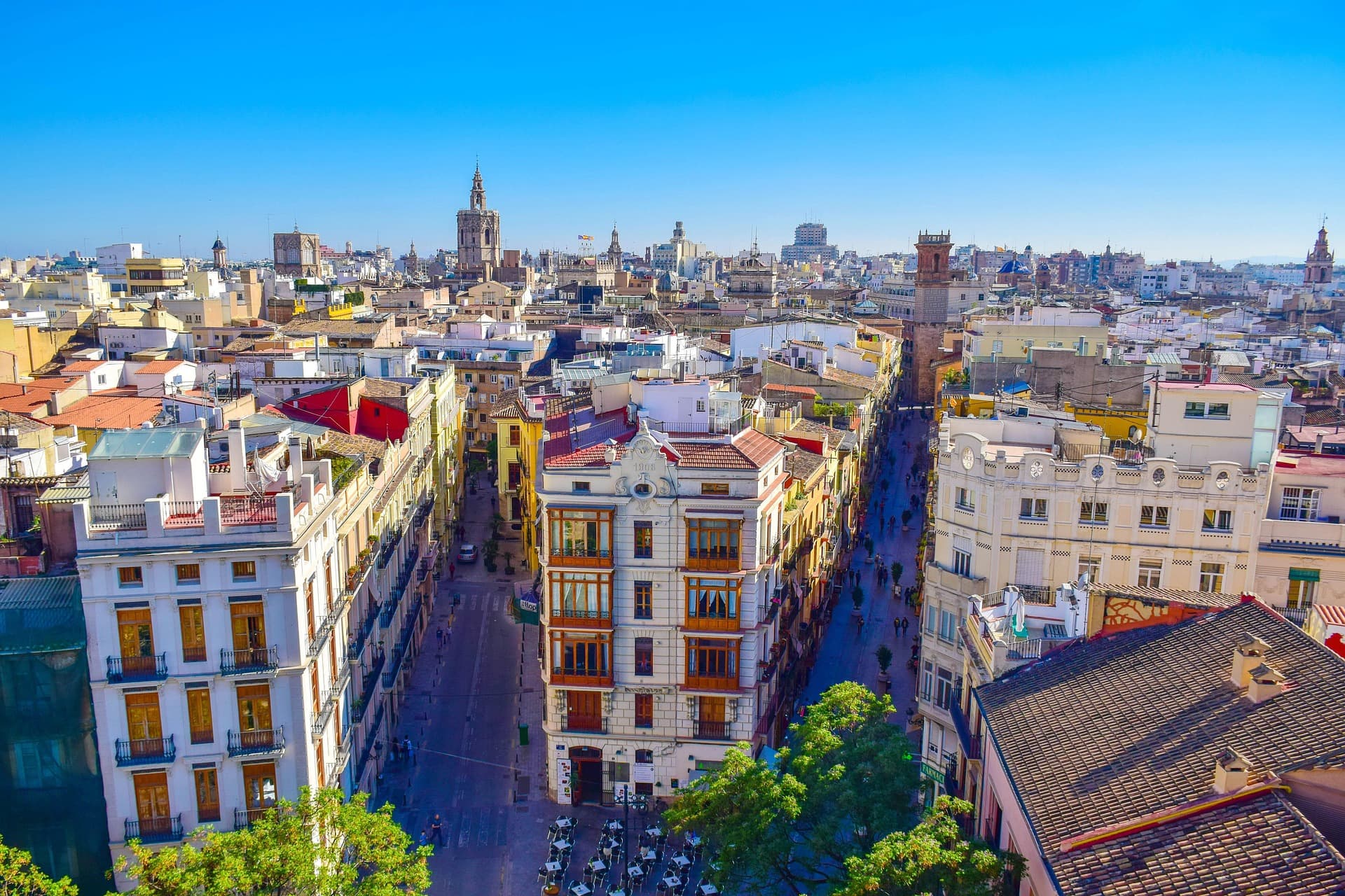 Historic streets and tiled rooftops in Valencia